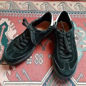 ZARA TRF Black Suede Creeper Sneakers | Platform Lace-Up Shoes | Women’s 8–8.5
